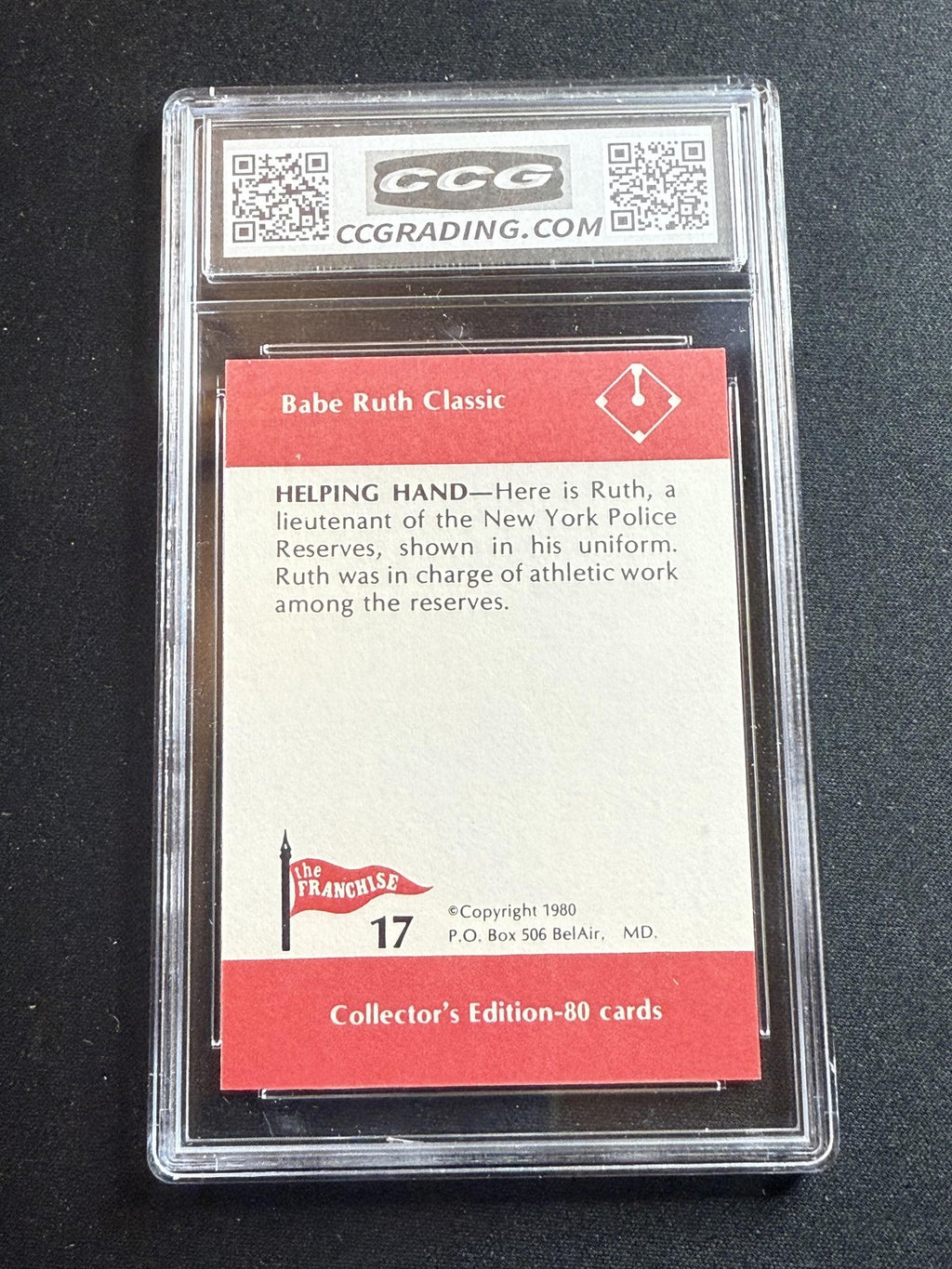 Babe Ruth 1980 Franchise Helping Hand CCG 10 RC
