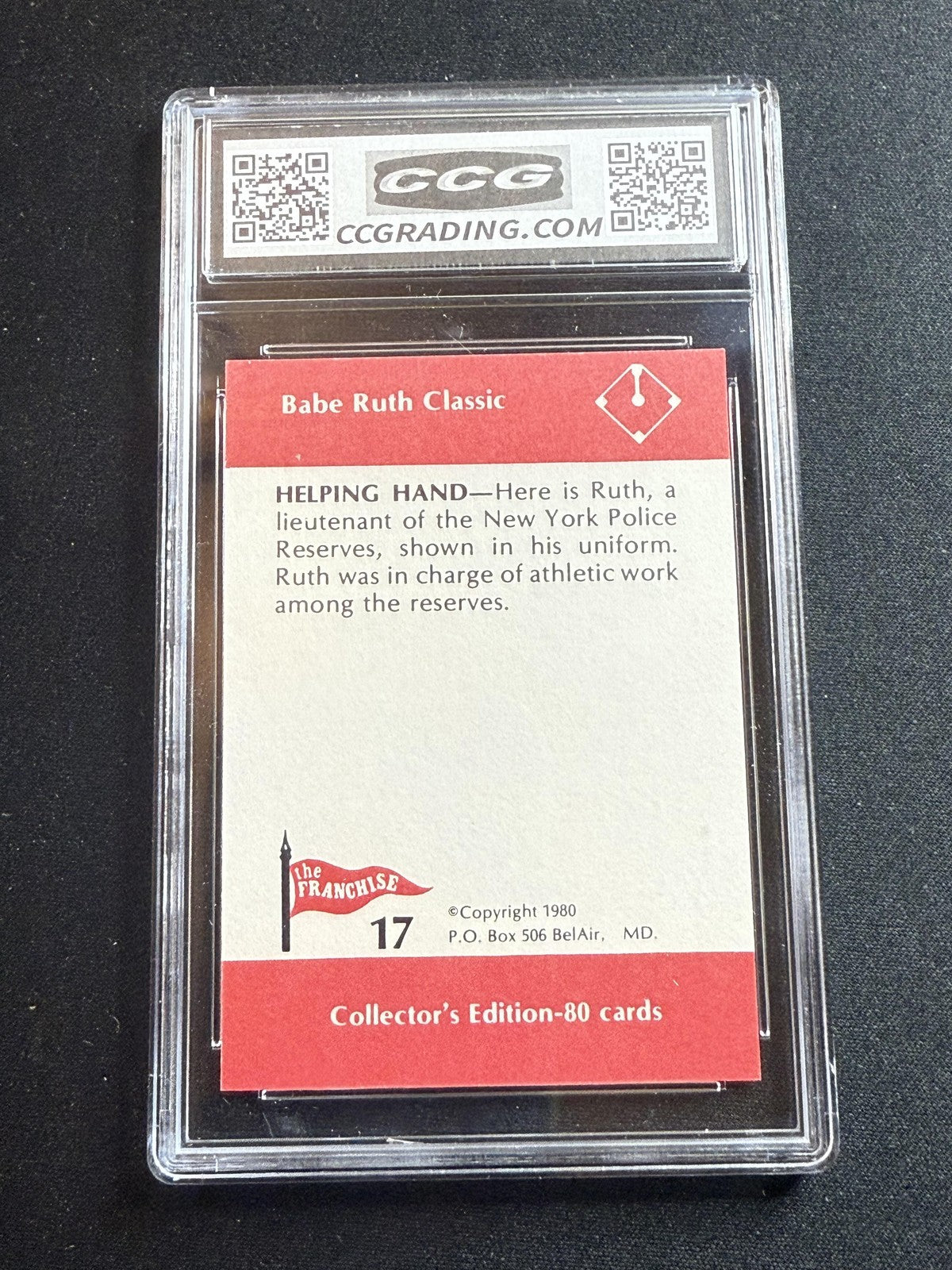 Babe Ruth 1980 Franchise Helping Hand CCG 10 RC