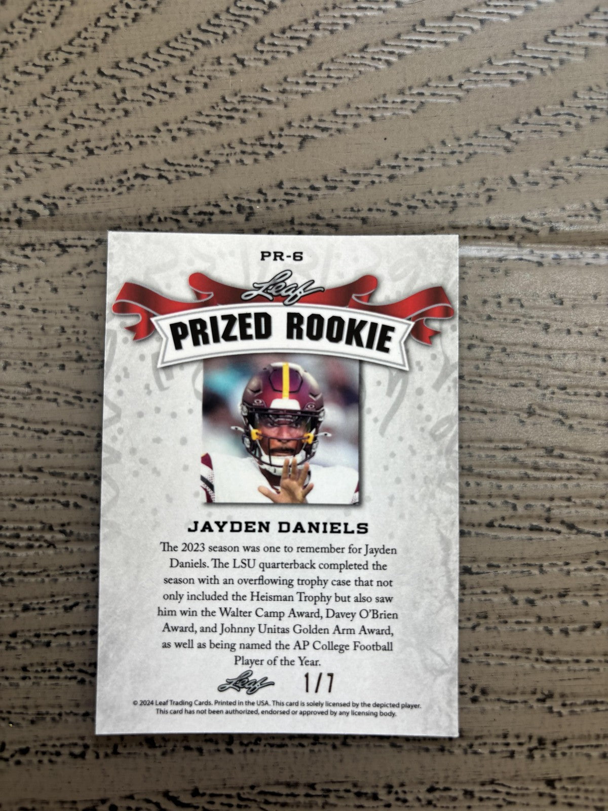Jayden Daniels 2024 Leaf Prized Metal Rookie Black /7 RC Commanders