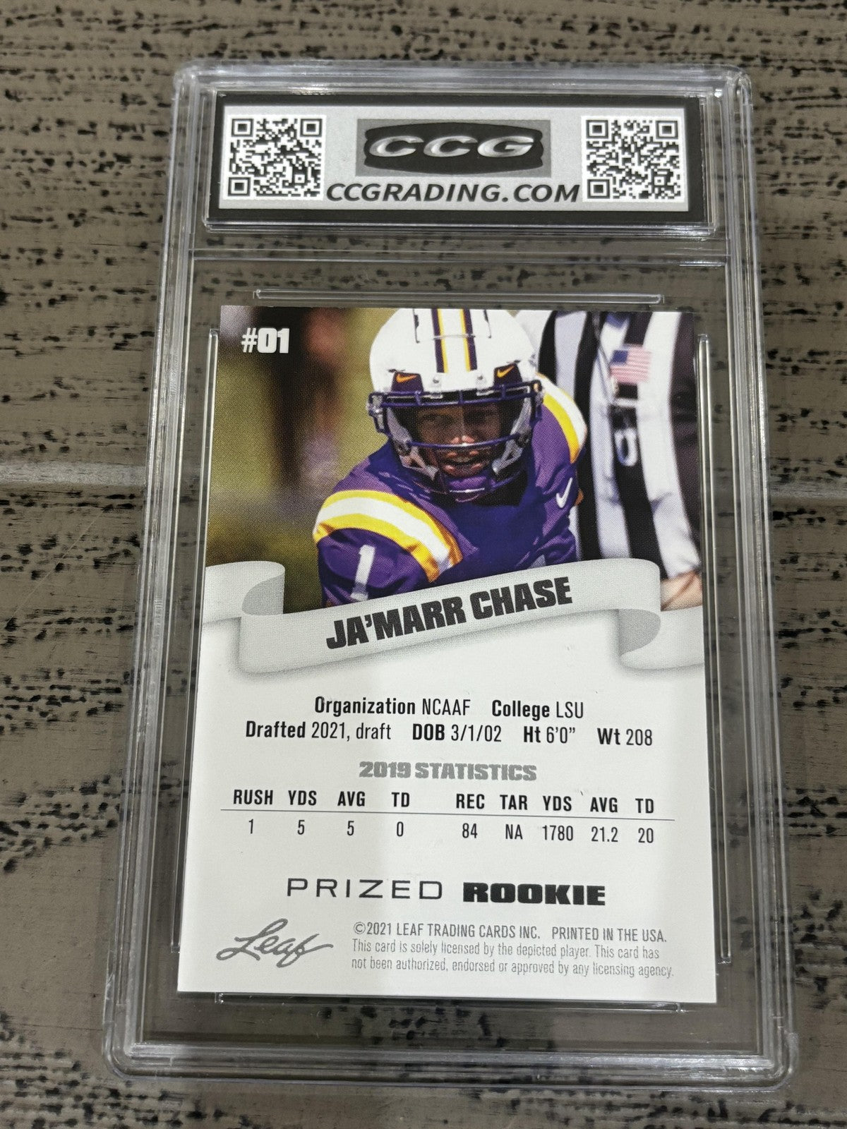 Ja'Marr Chase 2021 Leaf Prized Rookie CCG 10 RC