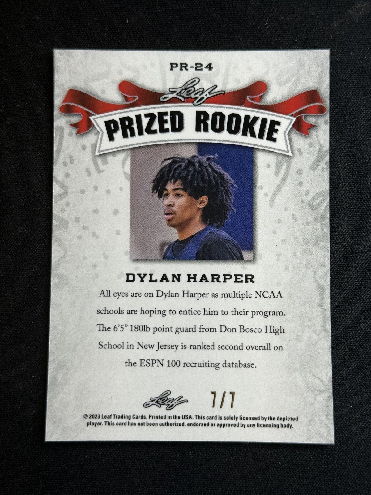 Dylan Harper 2023 Leaf Prized Rookie Metal Black /7 RC Rutgers