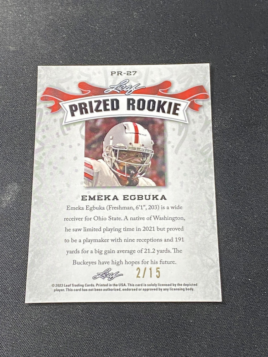 Emeka Egbuka 2023 Leaf Prized Metal Rookie Purple /15 RC