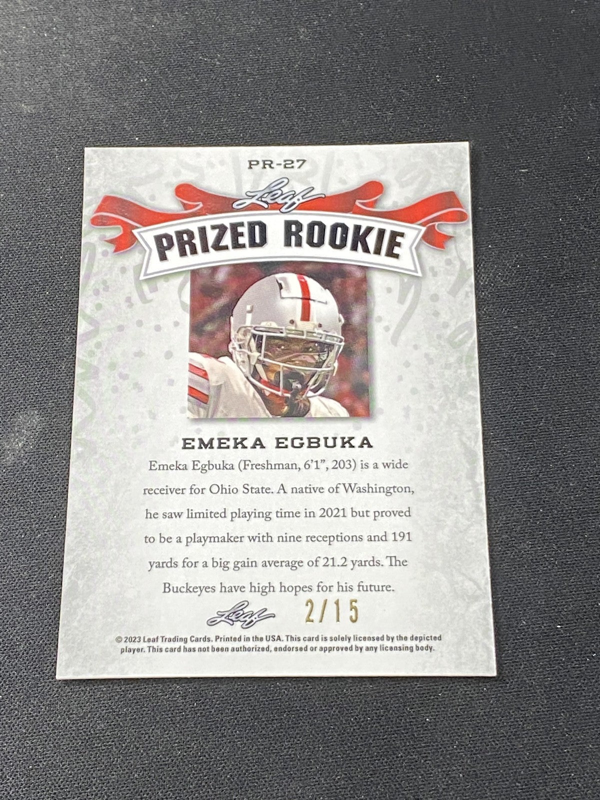 Emeka Egbuka 2023 Leaf Prized Metal Rookie Purple /15 RC