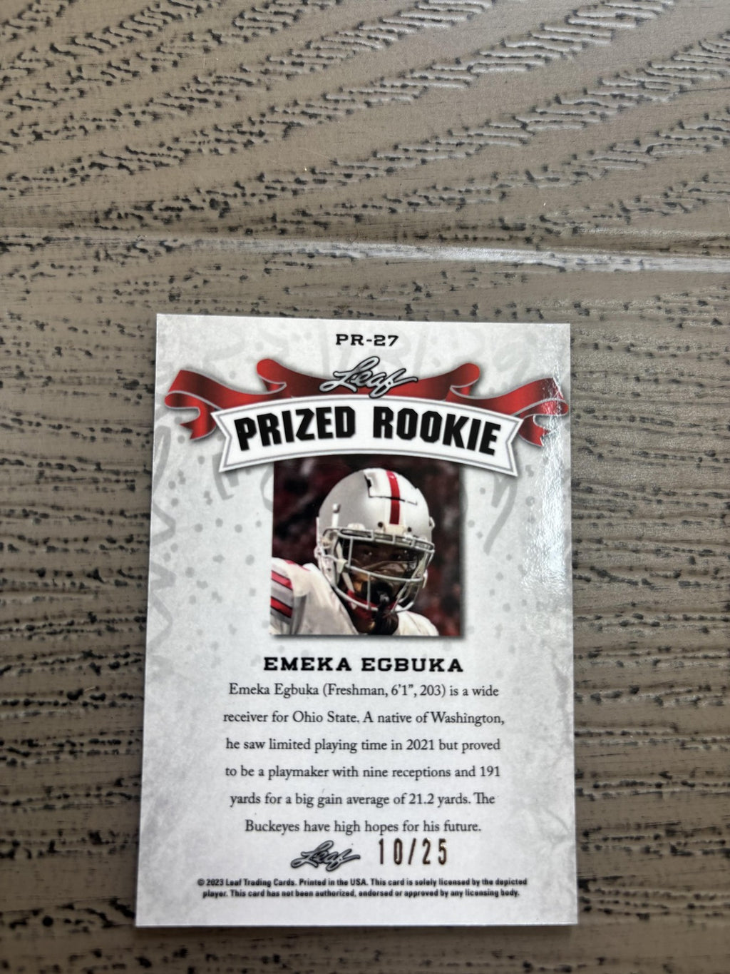 Emeka Egbuka 2023 Leaf Prized Metal Rookie /25 RC Buccaneers
