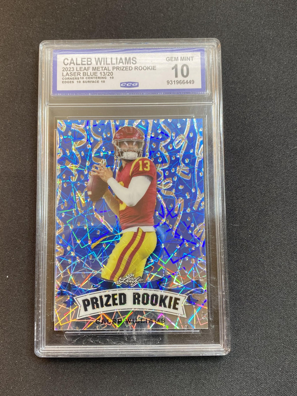 Caleb Williams 2023 Leaf Metal Prized Rookie Laser Blue /20 CCG 10