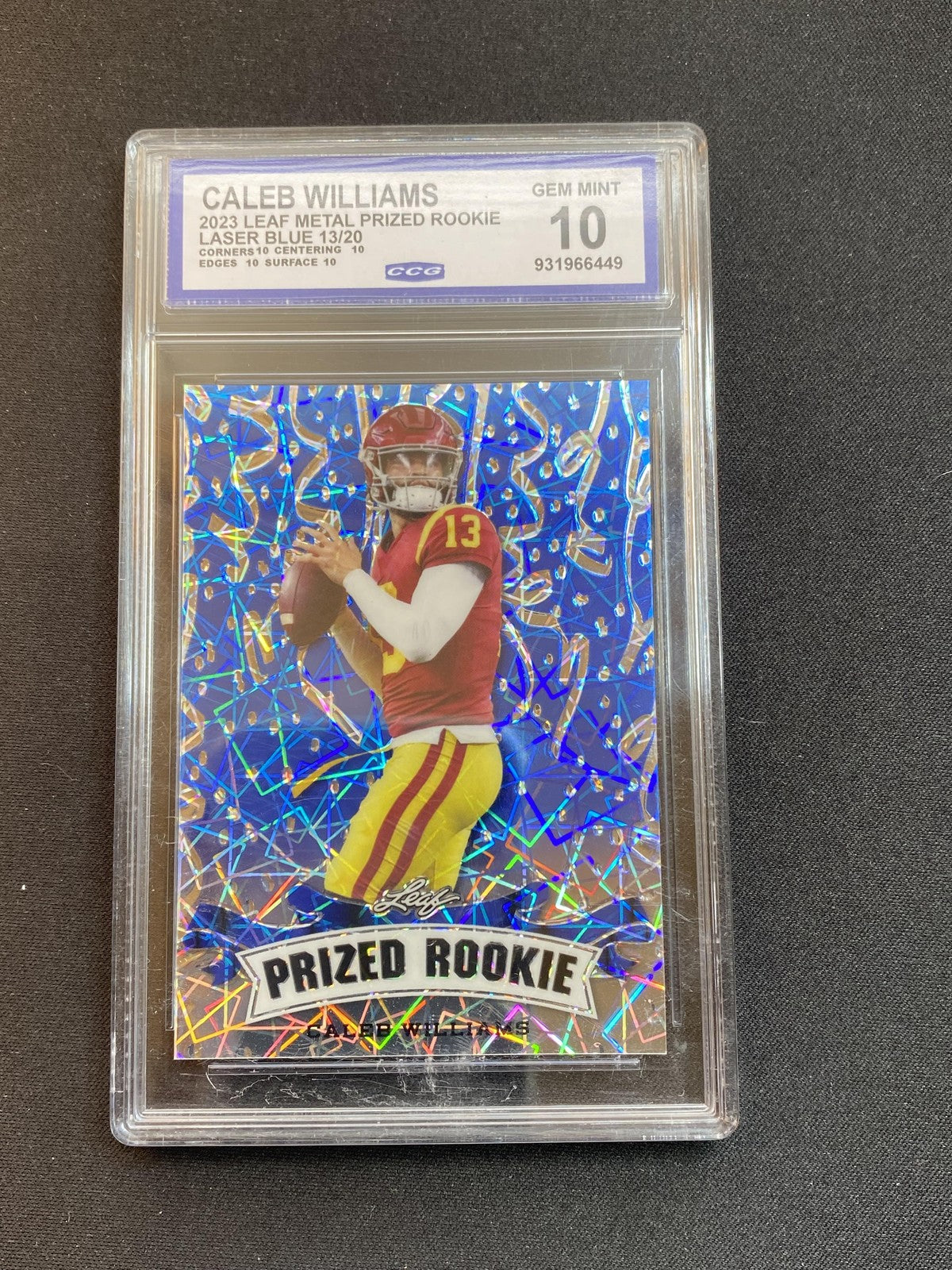 Caleb Williams 2023 Leaf Metal Prized Rookie Laser Blue /20 CCG 10