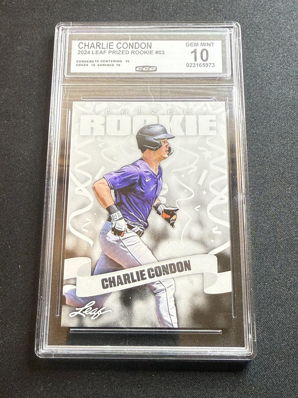 Charlie Condon 2024 Leaf Prized Rookie CCG 10 Rockies Rookie
