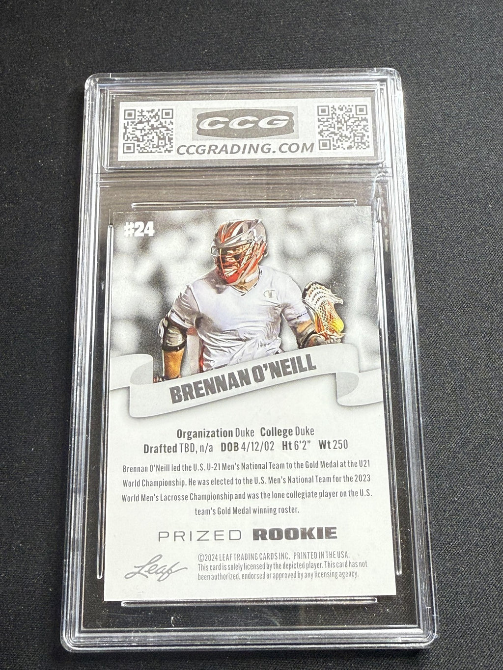 Brennan O'Neill 2024 Leaf Prized Rookie CCG 10 Rookie