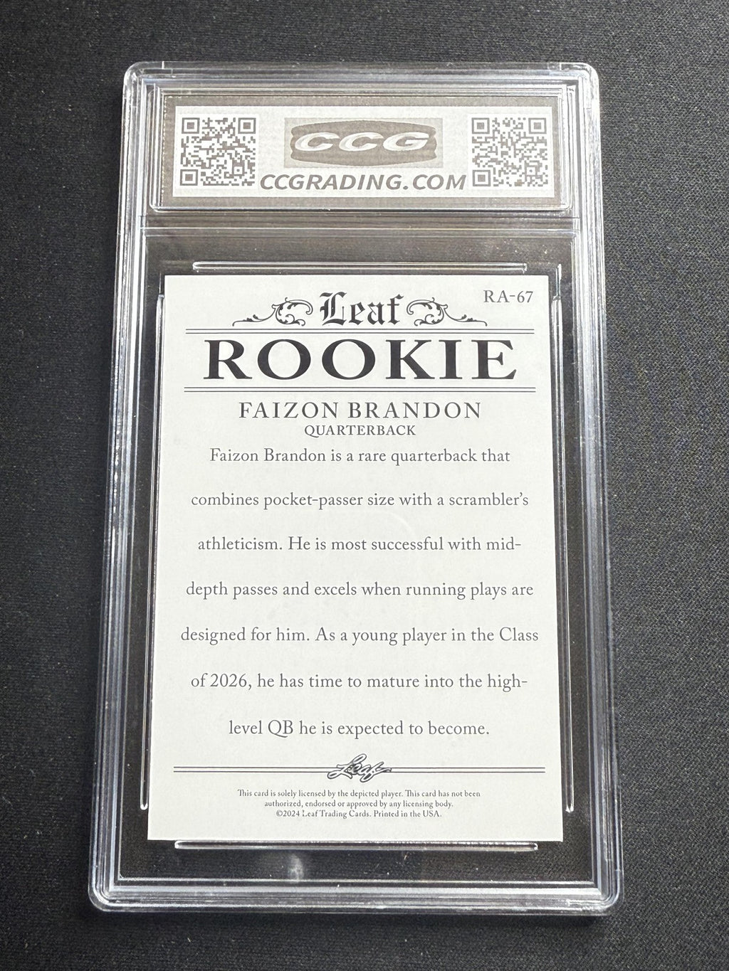 Faizon Brandon 2024 Leaf Rookie Achievement CCG 9.5 Rookie