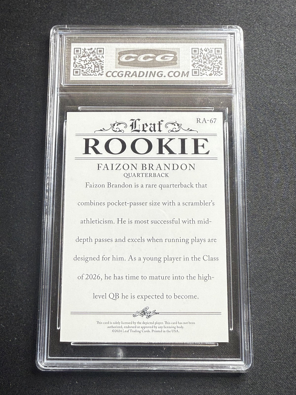 Faizon Brandon 2024 Leaf Rookie Achievement CCG 9.5 Rookie