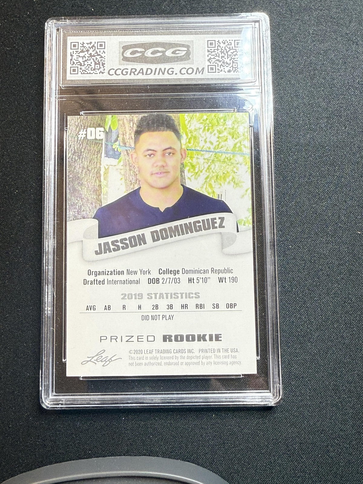 Jasson Dominguez 2020 Leaf Prized Rookie CCG 10 RC
