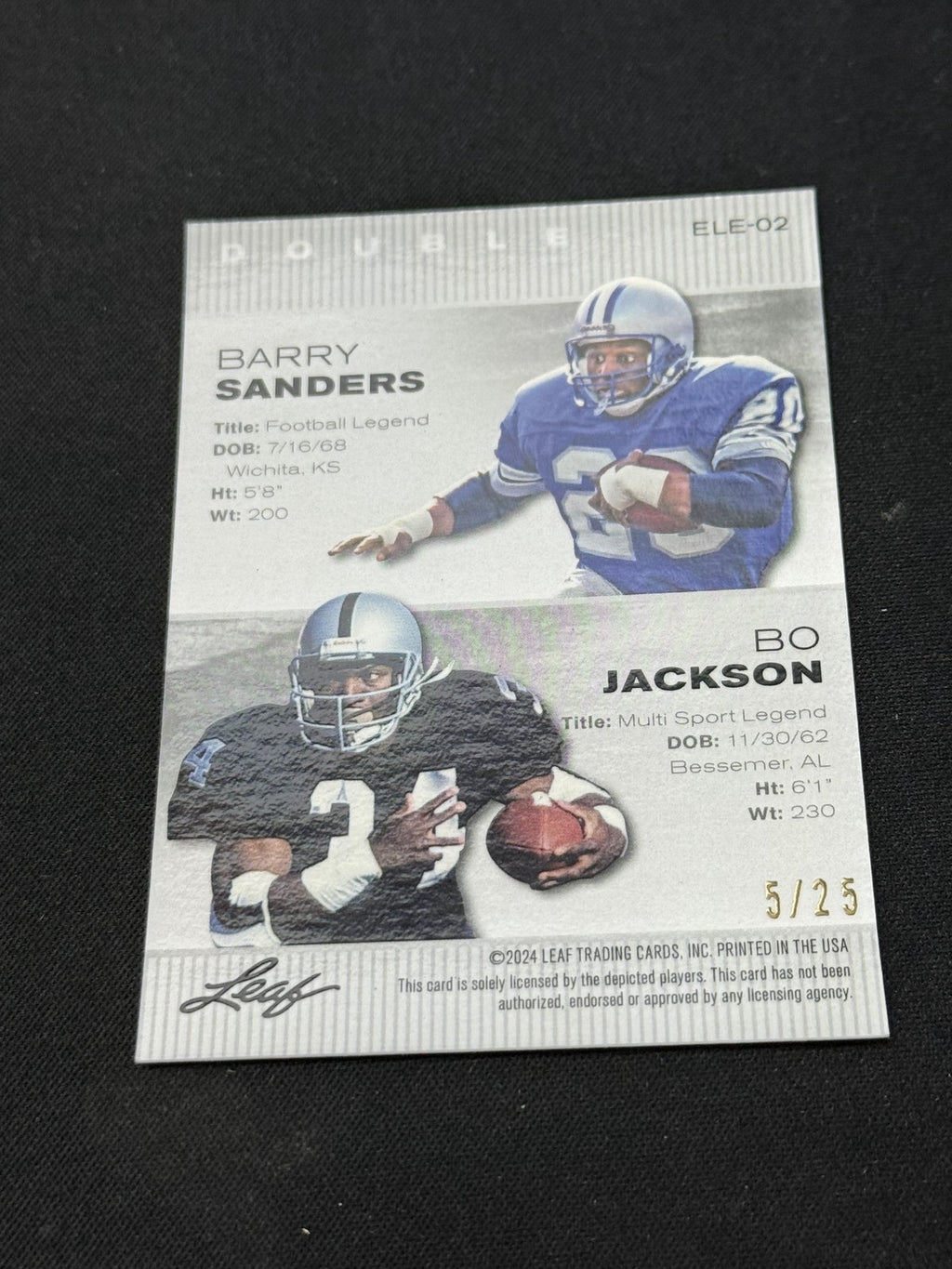 Barry Sanders Bo Jackson 2024 LEAF Metal Duals Silver /25 RC