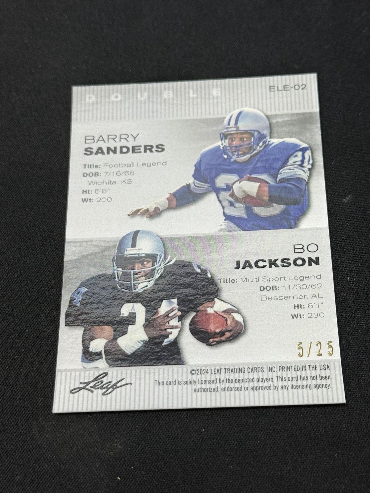 Barry Sanders Bo Jackson 2024 LEAF Metal Duals Silver /25 RC