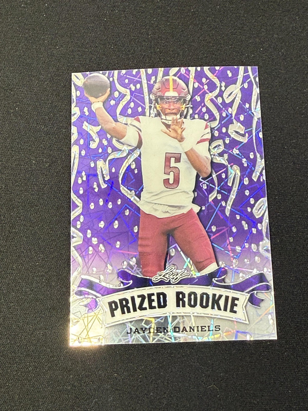 Jayden Daniels 2024 Leaf Prized Metal Rookie Purple /15 RC Washington Commanders