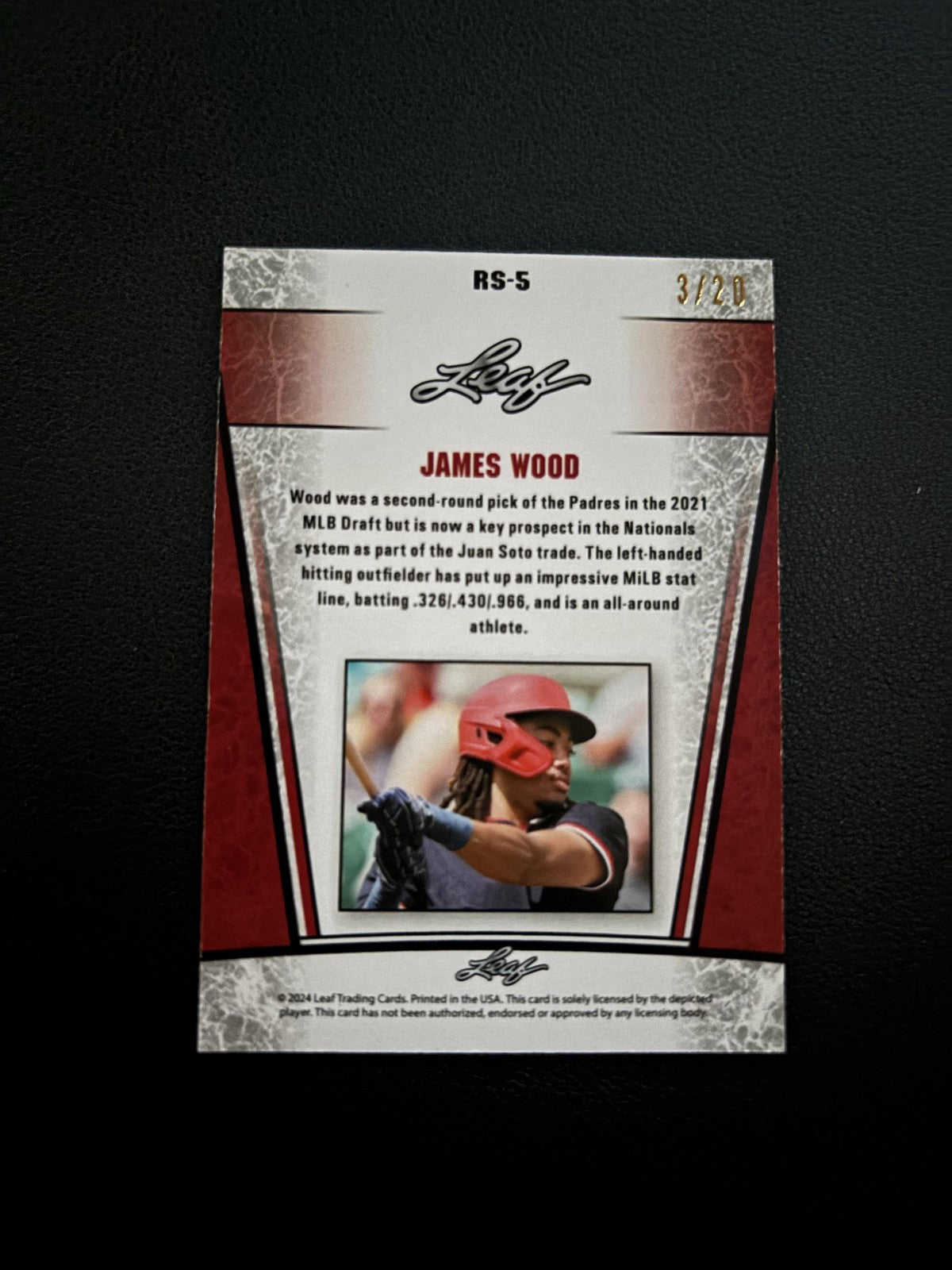 James Wood 2024 Leaf Metal Rookie RS5 Blue /20 RC