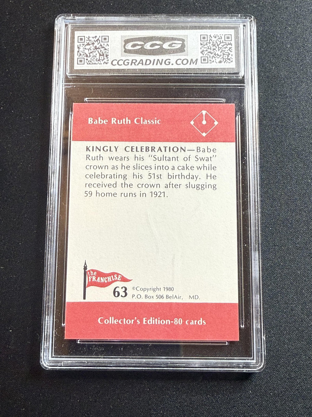 Babe Ruth 1980 Franchise Kingly Celebration CCG 10 RC