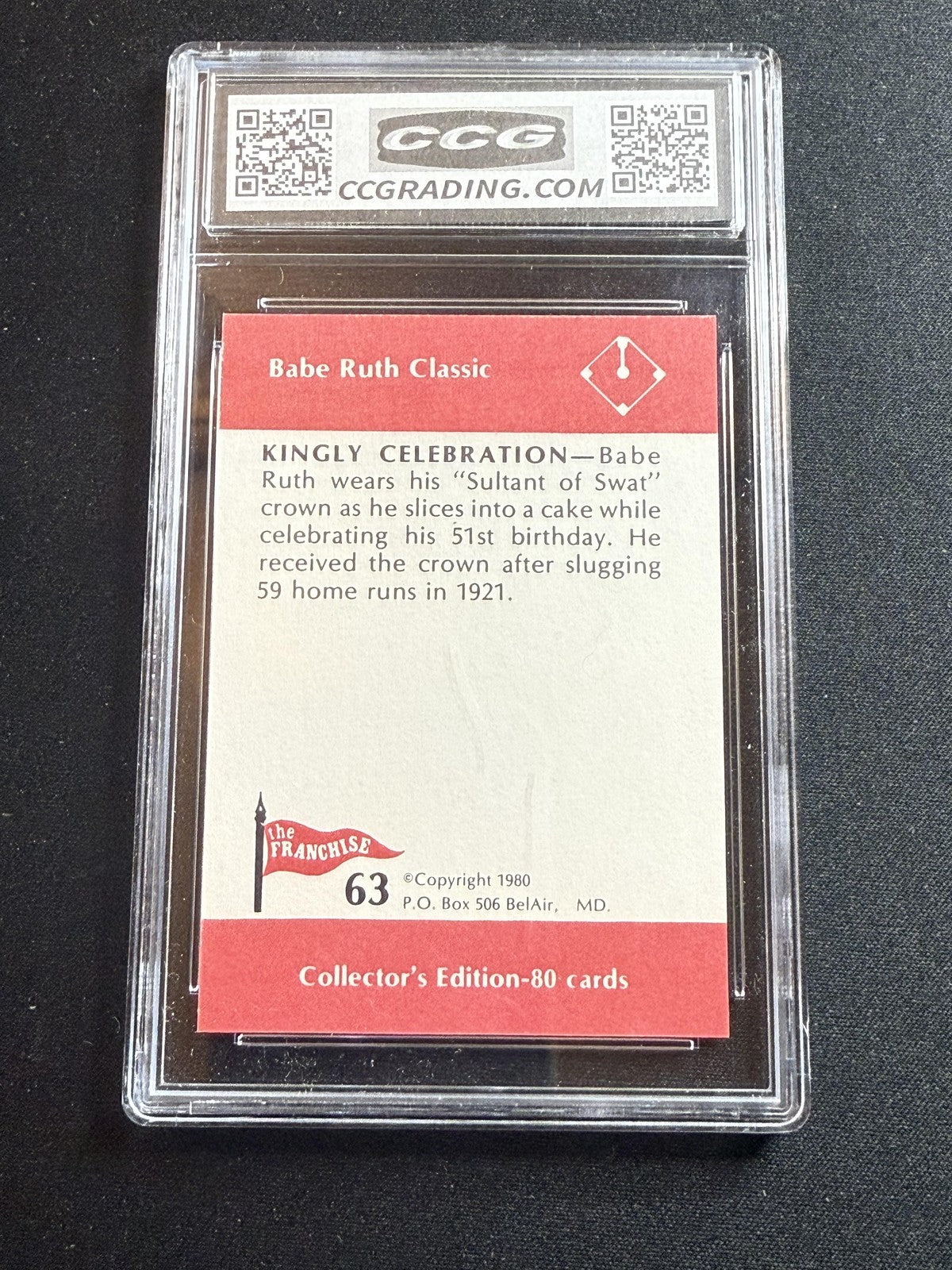 Babe Ruth 1980 Franchise Kingly Celebration CCG 10 RC