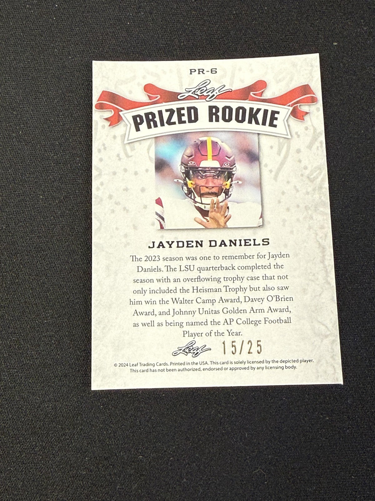 Jayden Daniels 2024 Leaf Prized Metal Rookie Silver /25 RC Washington Commanders