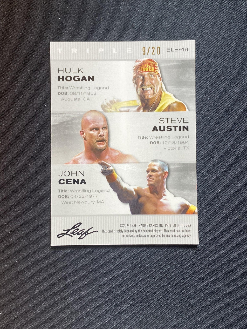 Hogan / Austin / Cena 2024 Leaf Exclusive Metal Trio ELE49 Blue /20 RC