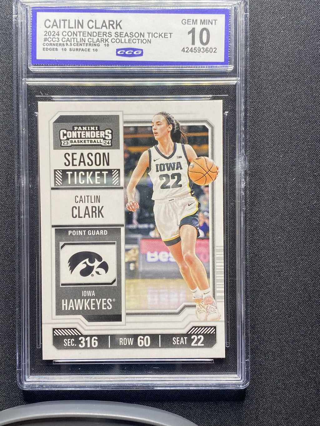 2024 Panini Caitlin Clark Collection CC3 Season Ticket CCG 10