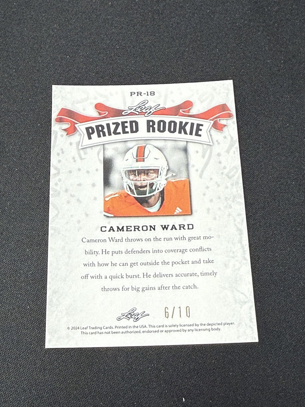 Cam Ward 2024 Leaf Prized Metal Rookie Pink /10 RC Titans
