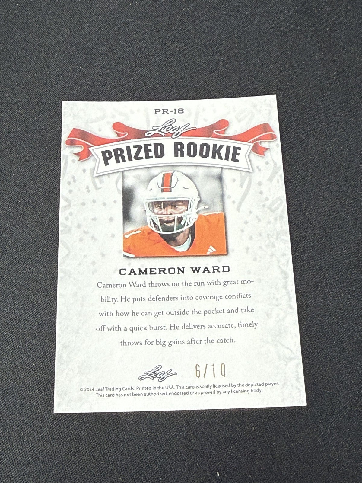 Cam Ward 2024 Leaf Prized Metal Rookie Pink /10 RC Titans