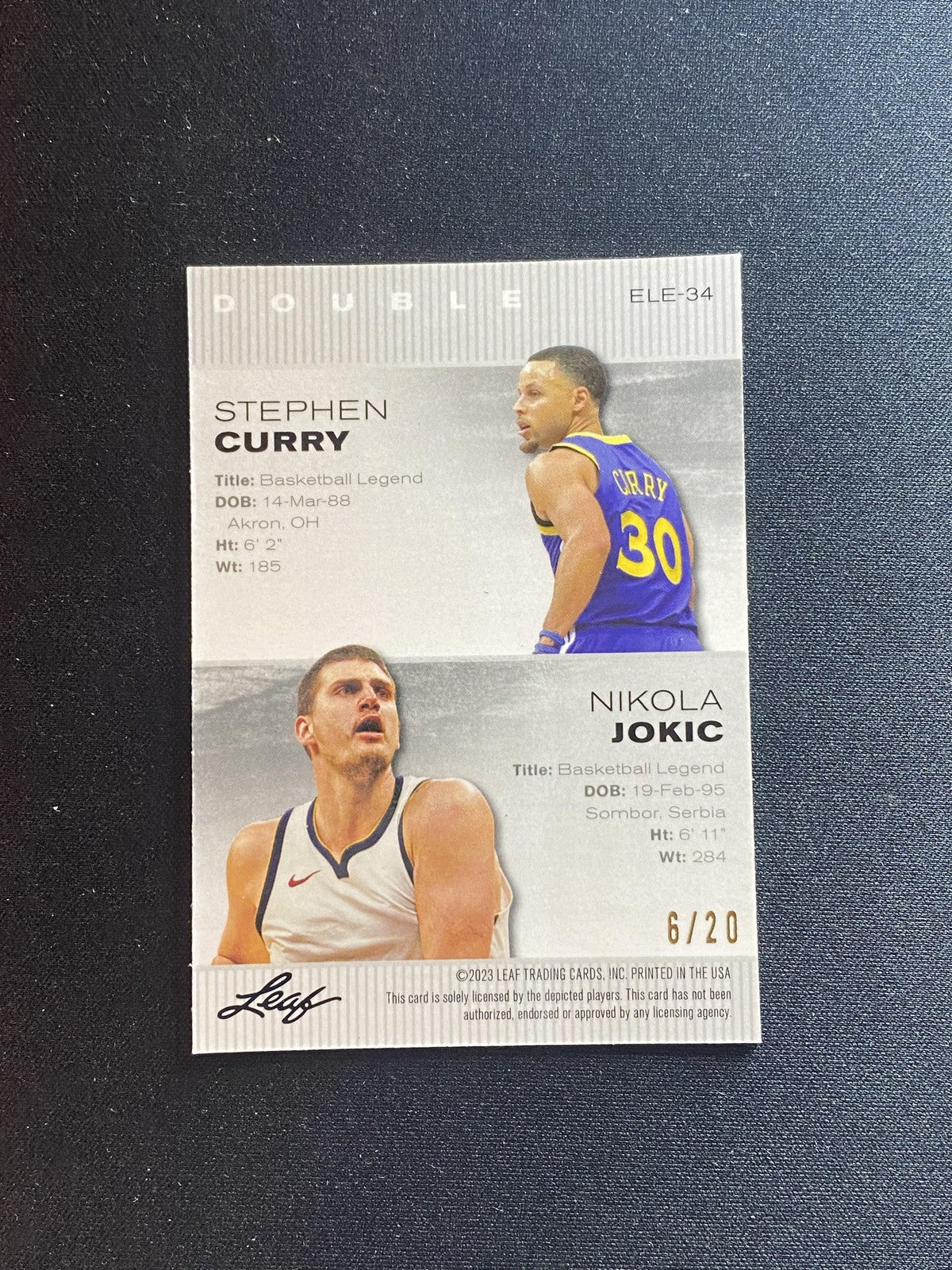 Curry / Jokic 2024 Leaf Exclusive Metal Dual ELE34 Blue #/20 RC