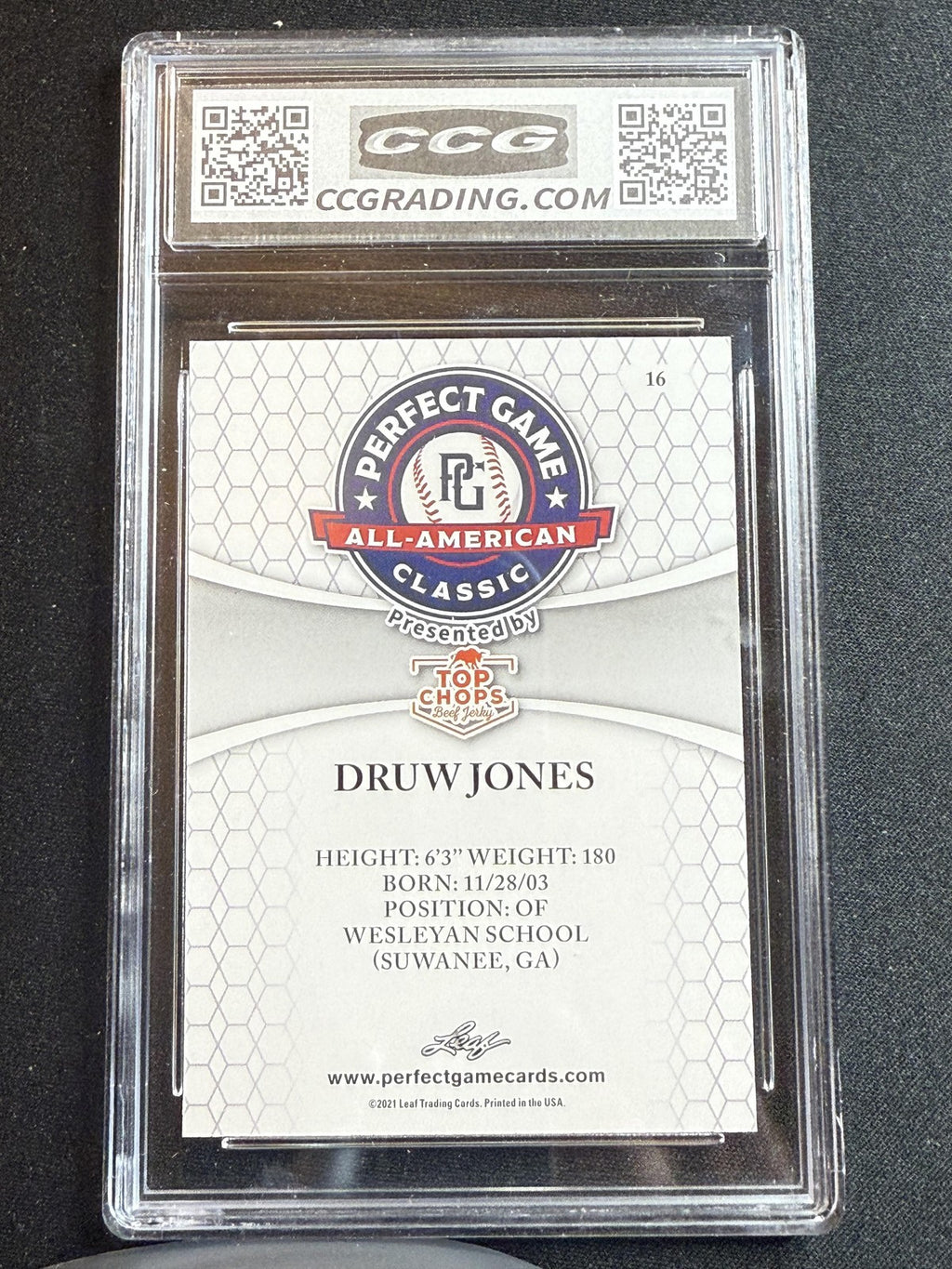Druw Jones 2021 Leaf Perfect Game CCG 10 RC