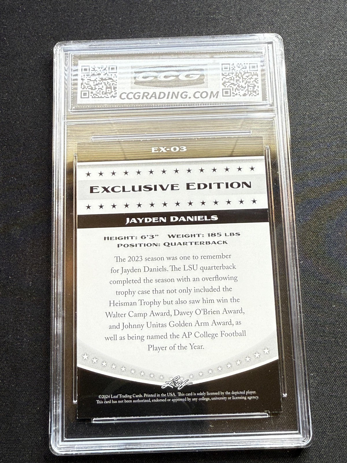 Jayden Daniels 2024 Leaf Exclusive Edition CCG 10 RC