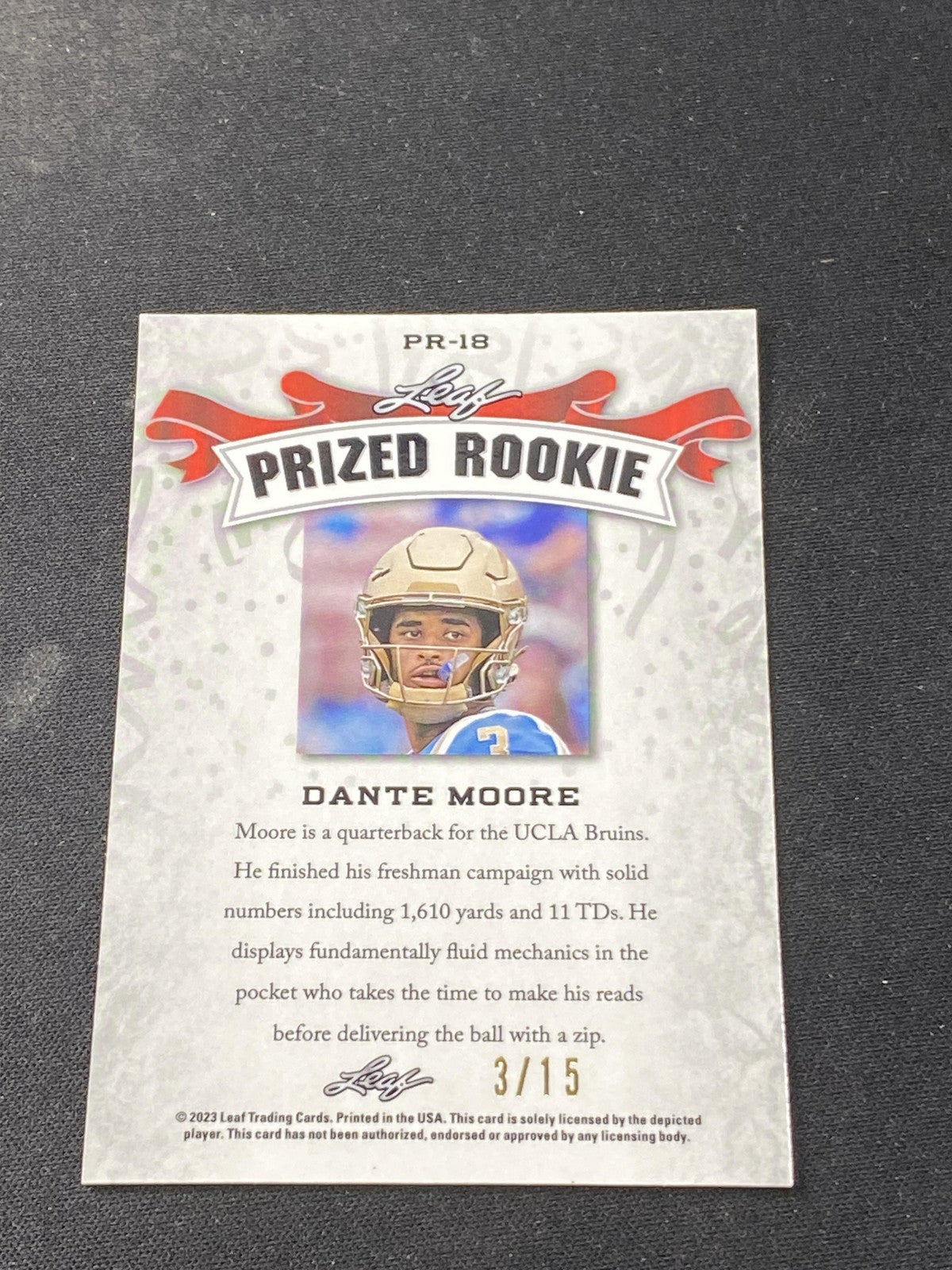 Dante Moore 2023 Leaf Prized Metal Rookie Purple /15 RC