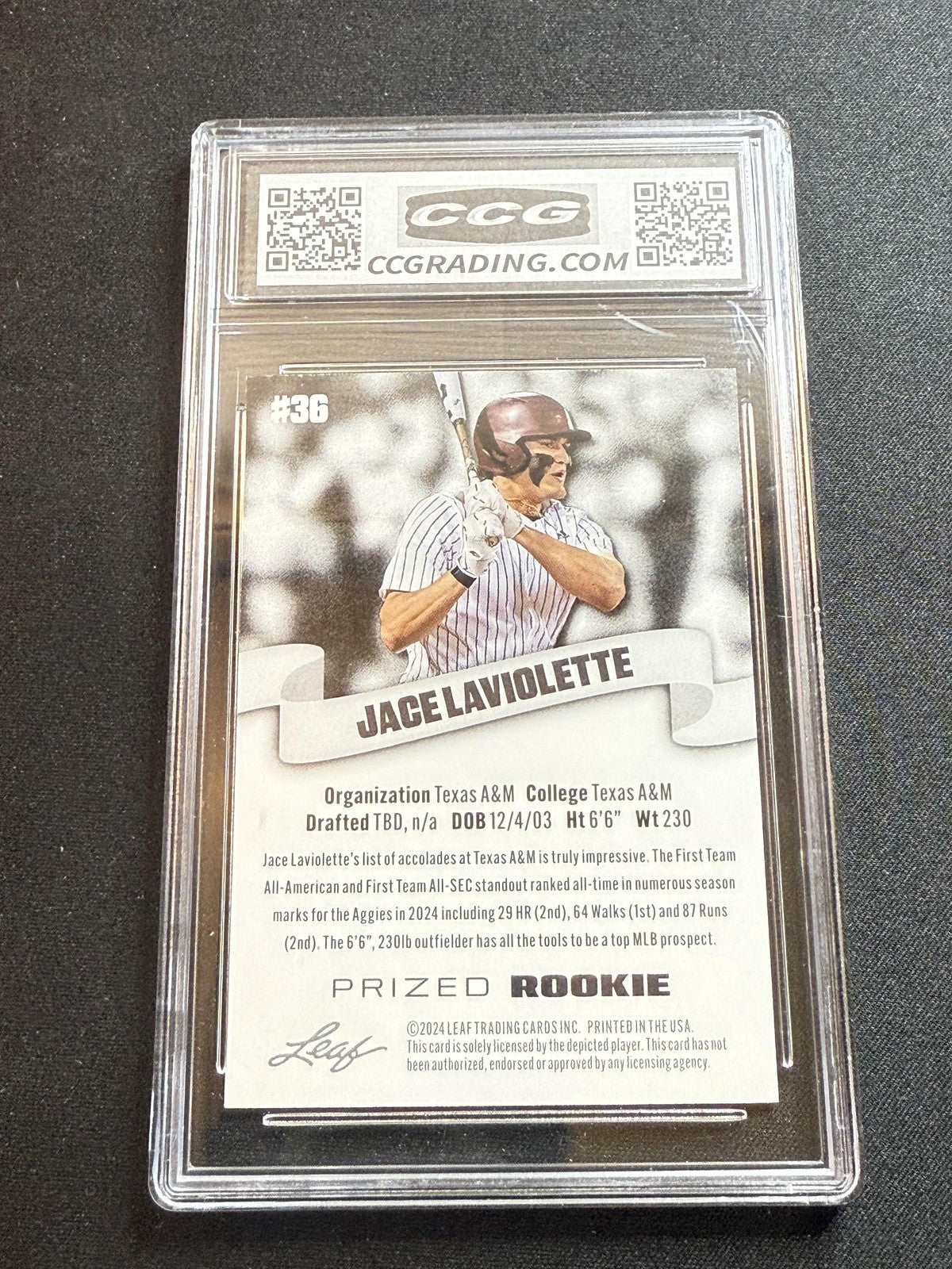 Jacd Laviolette 2024 Leaf Prized Rookie CCG 10 Rookie