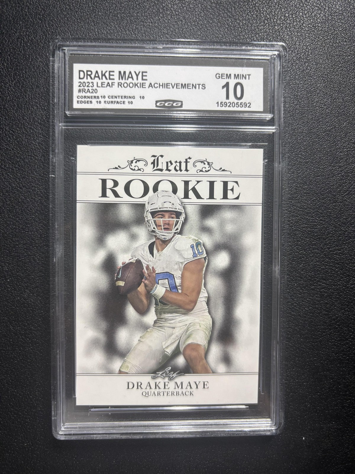 Drake Maye 2023 Leaf Rookie Achievements CCG 10 RC