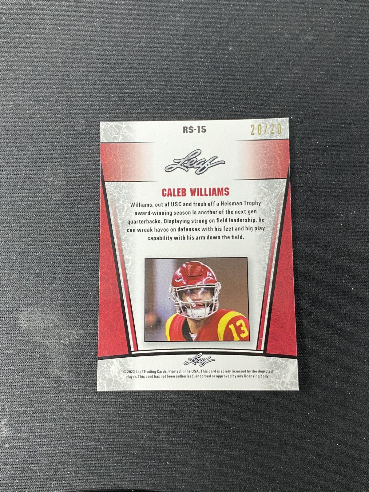 Caleb Williams 2023 Leaf Metal Rookie Blue /20 RC