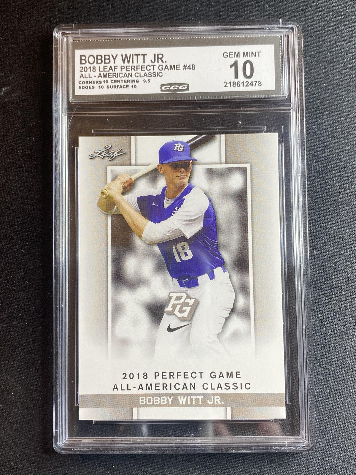 Bobby Witt Jr. 2018 Leaf Perfect Game 48 CCG 10 RC
