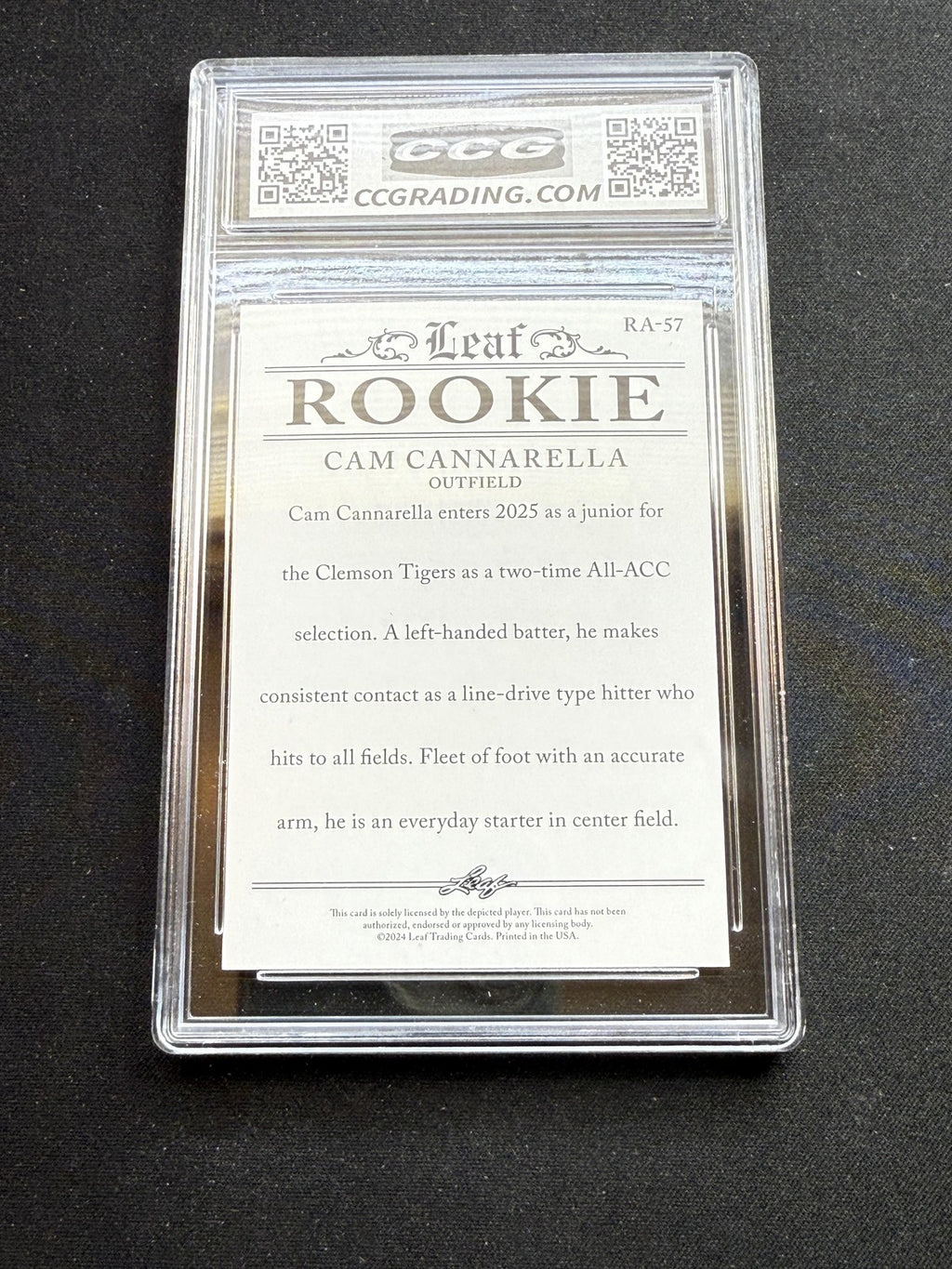 Cam Cannarella 2024 Leaf Rookie Achievements CCG 10 RC