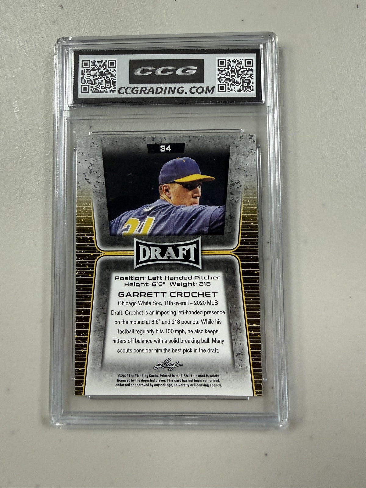 Garrett Crochet 2020 Leaf Draft Rookie CCG 10 Rookie