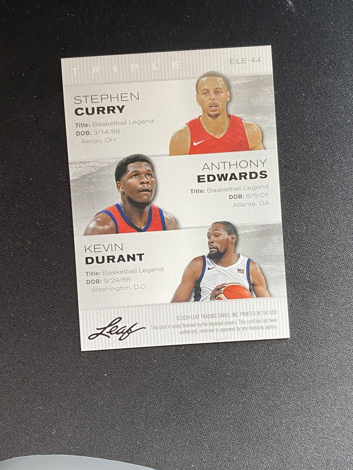Curry / Edwards / Durant 2024 Leaf Exclusive Legends Edition ELE44 Trio RC  10 C