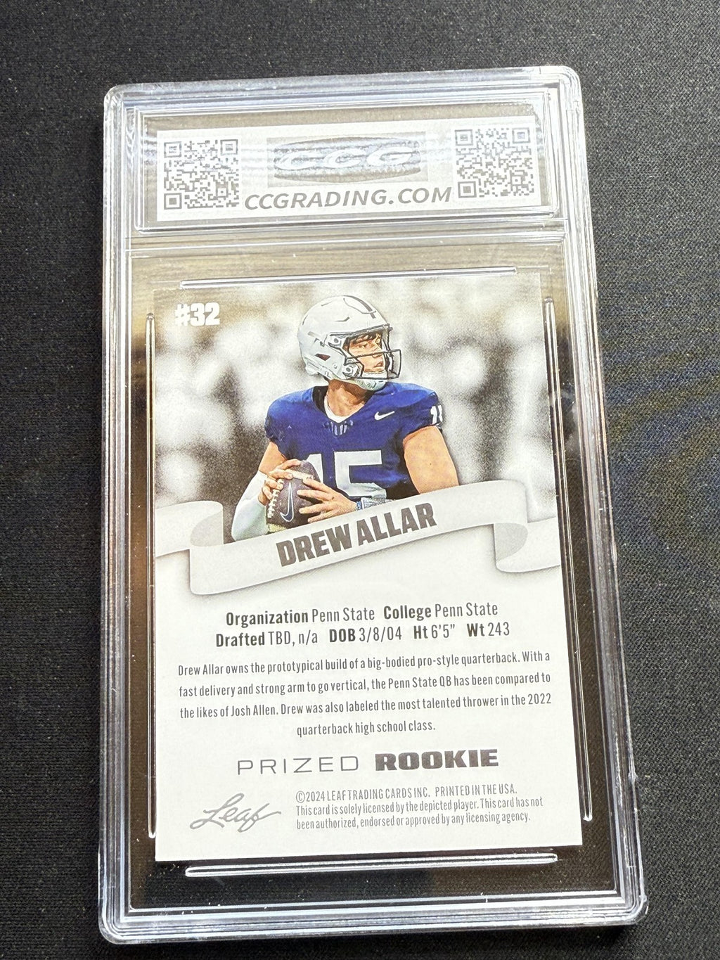 Drew Allar 2024 Leaf Prized Rookie CCG 10 RC