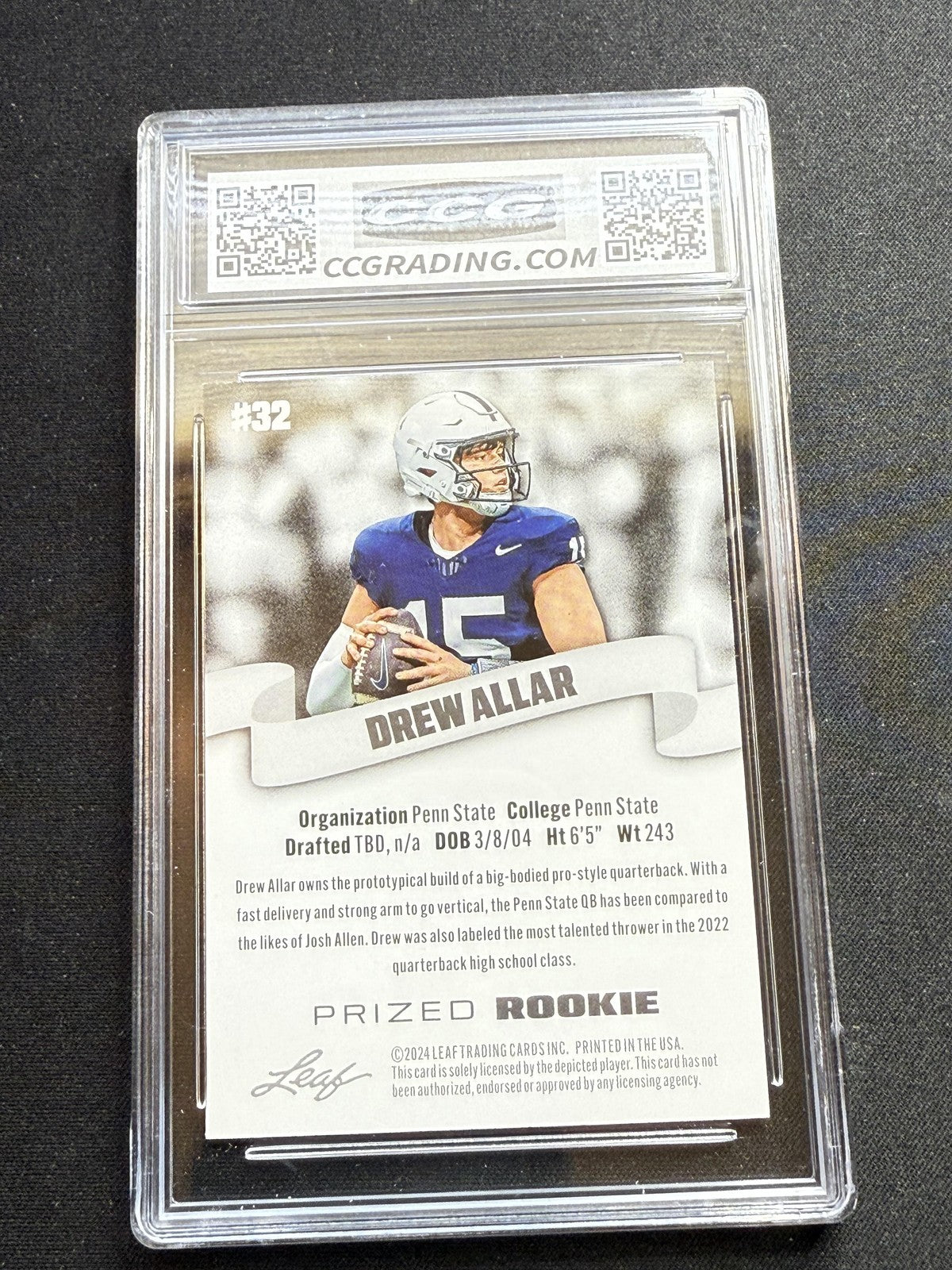 Drew Allar 2024 Leaf Prized Rookie CCG 10 RC