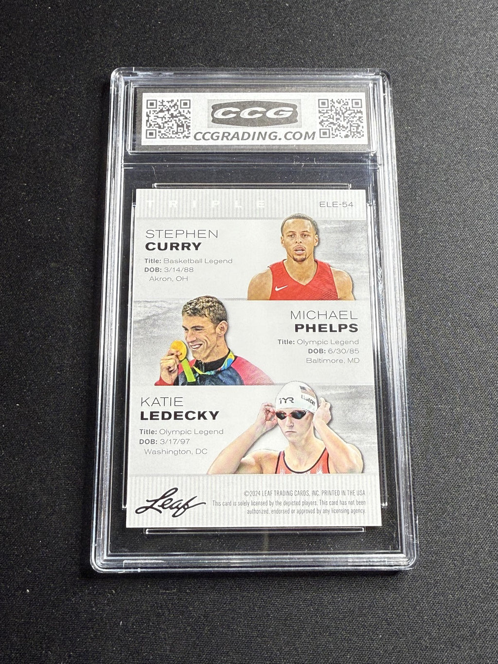 Curry / Phelps / Ledecky 2024 Leaf Legend Trio CCG 10
