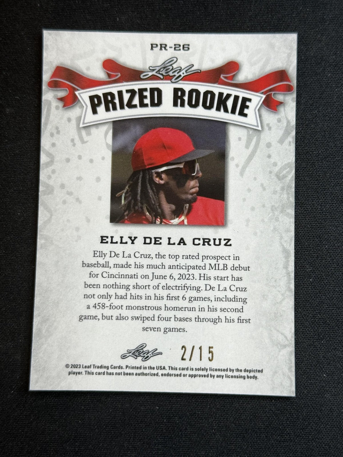 Elly De La Cruz 2023 Leaf Prized Rookie Metal Purple /15 RC Reds