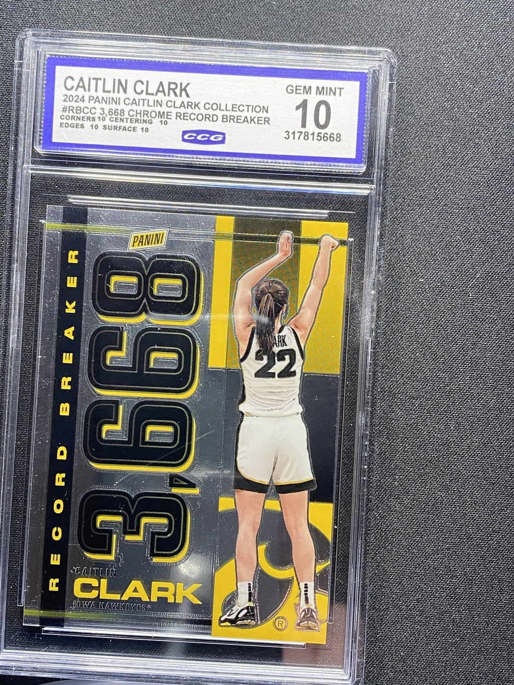 2024 Panini Caitlin Clark Collection RBCC Chrome Record Breaker CCG 10 RC