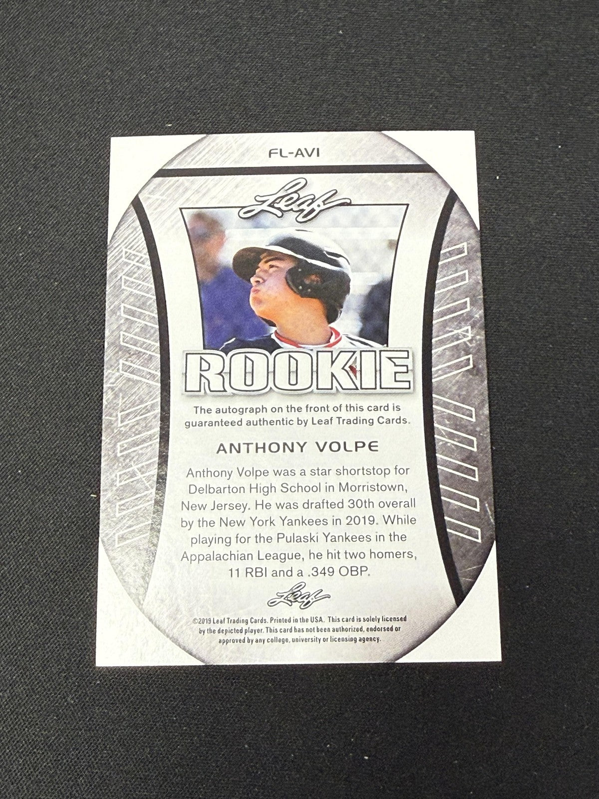 Anthony Volpe 2019 Leaf Flag Autographs RC Yankees