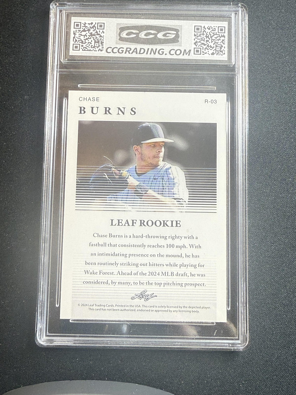 Chase Burns 2024 Leaf Rookie CCG 10 Reds Rookie