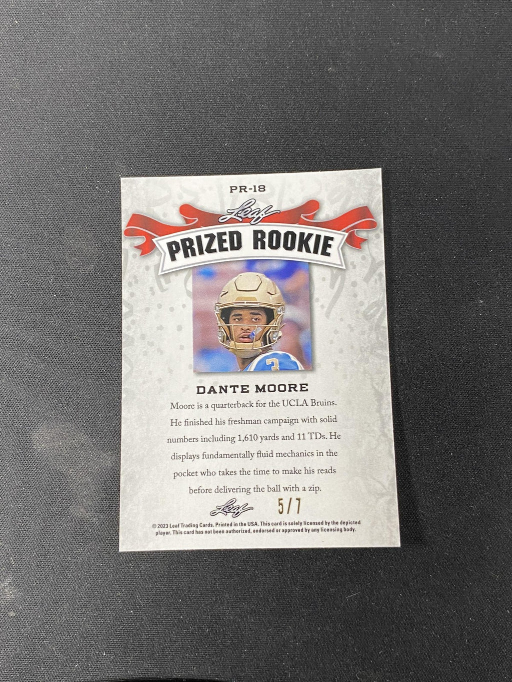 Dante Moore 2023 Leaf Metal Prized Rookie Black Wave /7 RC Oregon Ducks