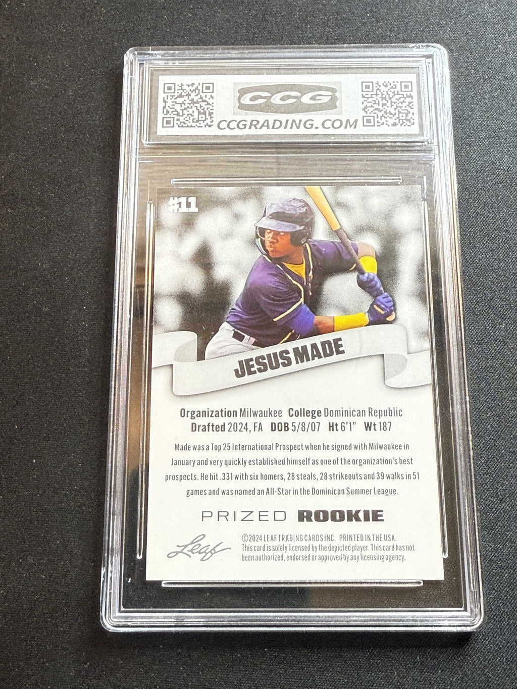 Jesus Made 2024 Leaf Prized Rookie CCG 10 Brewers Rookie