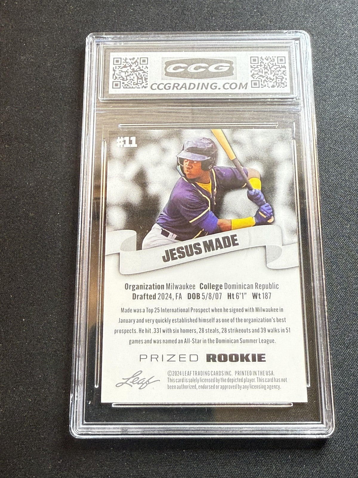 Jesus Made 2024 Leaf Prized Rookie CCG 10 Brewers Rookie