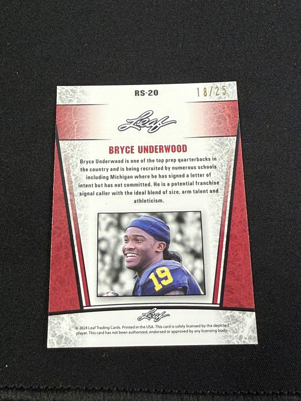 Bryce Underwood 2024 Leaf Metal Rookie /25 RC Michigan