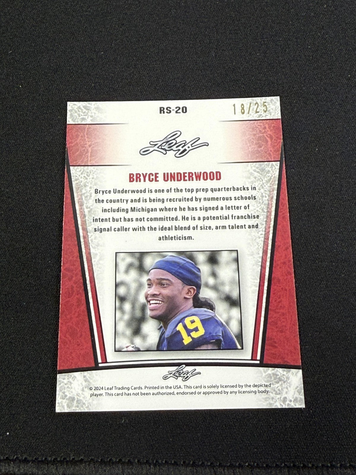 Bryce Underwood 2024 Leaf Metal Rookie /25 RC Michigan