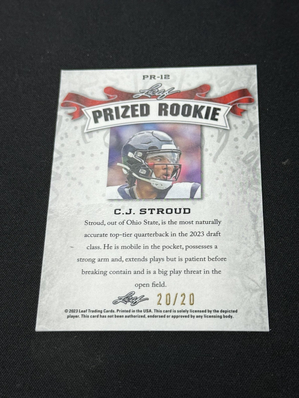 CJ Stroud 2023 LEAF Prized Metal Rookie Blue /20 RC Texans